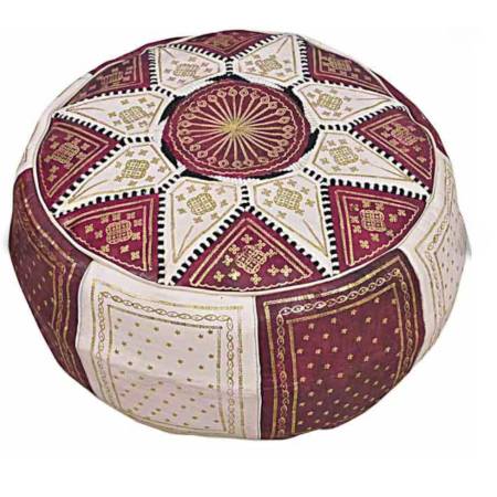 Marokkanischer Pouf/Hocker aus Leder, Bordeaux-Braun